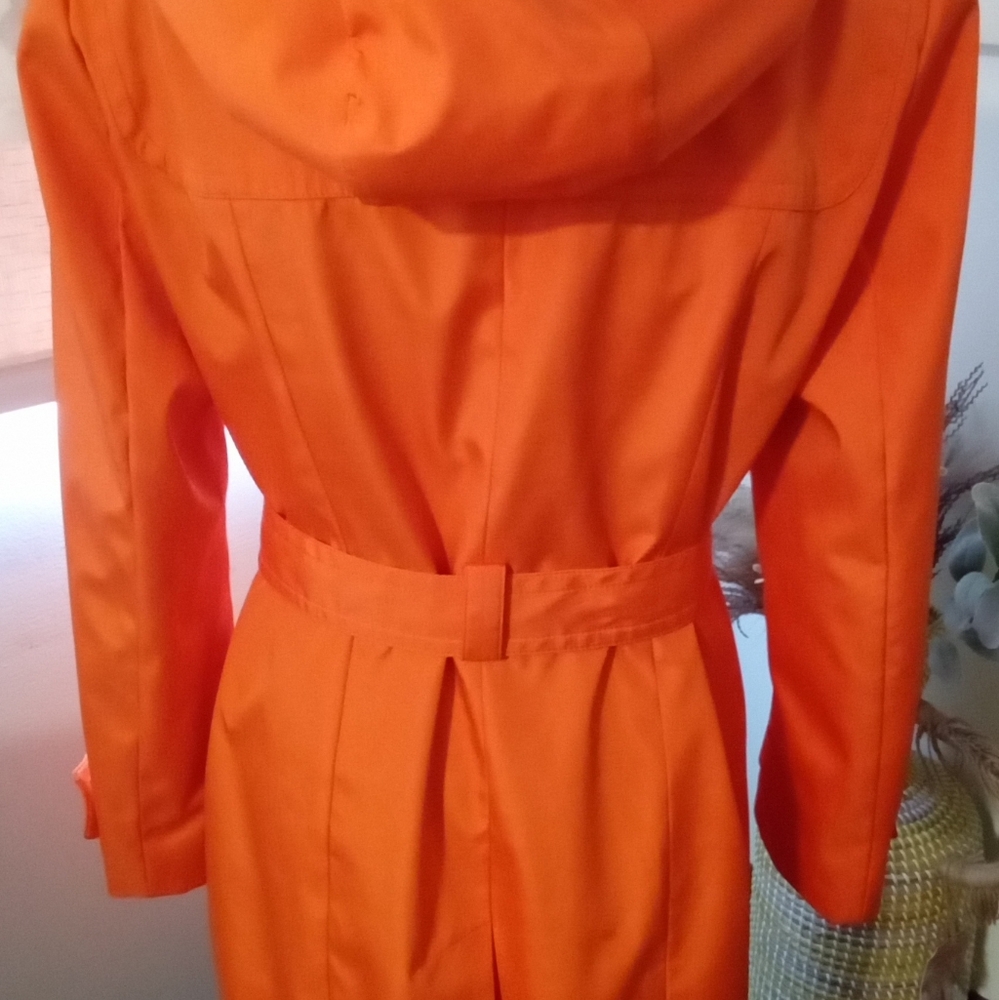 Calvin Klein Women's Orange Hooded Deep Pocket Trench Coat - Picture 2 of 9